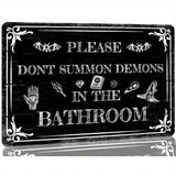 Vintage Gothic Metal Sign - "Please Do Not Summon the Devil in the Bathroom" - Multi-Purpose, Electricity-Free