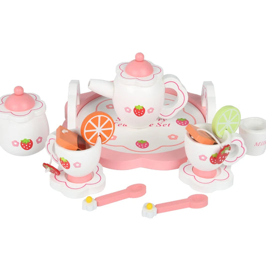 Wooden Afternoon Tea Set Toy Pretend Play Food Learning Role Play Game Early Educational Toys for Toddlers Girls Boys Kids Gifts