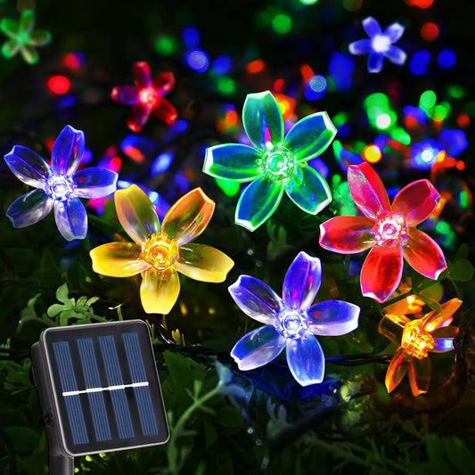 Solar String Lights Cherry Blossom LED Garland Lights Outdoor Solar Garden Patio Decor Lights Christmas Wedding Party Decoration