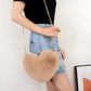 Fashion Women's Heart Shaped Handbags Cute Faux Fur Crossbody Bags  Lady Soft Plush Chain Shoulder Bag Shopper Totes