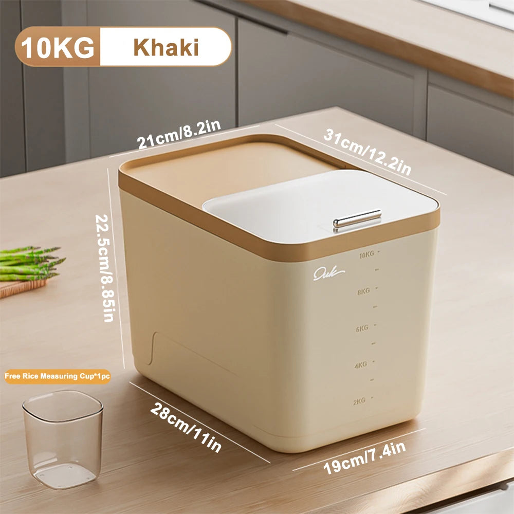 10KG Rice Container Rice Storage Box Pet Food Container Sealed Cereal Dispenser with Buckle Insect Proof Grain Kitchen Organizer