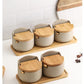 Japanese Style Ceramic Seasoning Jar Bamboo lid Spice jar With Spoon Kitchen Sugar Salt Spices Storage Box Household Container