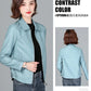 New Women Sheepskin Jacket Spring Autumn 2025 Fashion Casual Long Sleeve Short Zipper Leather Coat Loose Split Leather Outerwear