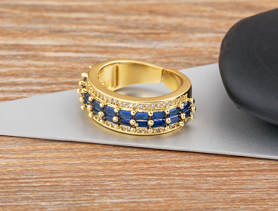 Nidin Light Luxury Cubic Zirconia Open Adjustable Rings For Women Fashion 5 Colors Gold Plated Finger Statement  Jewelry Gift
