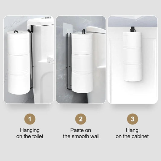 1pc Hanging Toilet Paper Holder with Patch, Bathroom Paper Towel Holder, No Drilling Wall Mount, for Kitchen and Bathroom