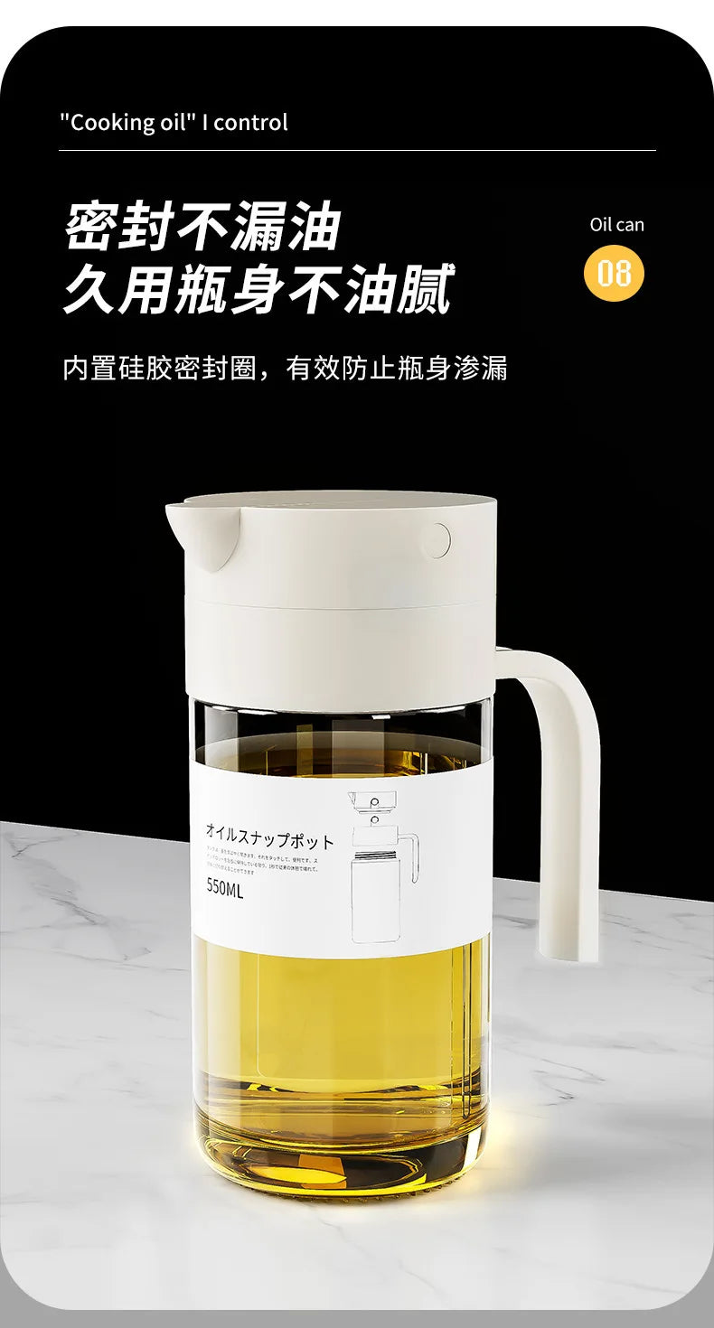 550mL Oil Empty Bottle Pourer Glass Bottles Automatic Opening and Closing Kitchen Cooking Oil Dispenser Cruet for Camping BBQ