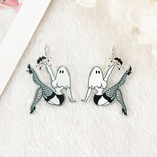 10Pcs Halloween Charms Creative Acrylic Vintage Pumpkin No Feet Ghost Pendant For Keychain Necklace  Jewelry Diy Making