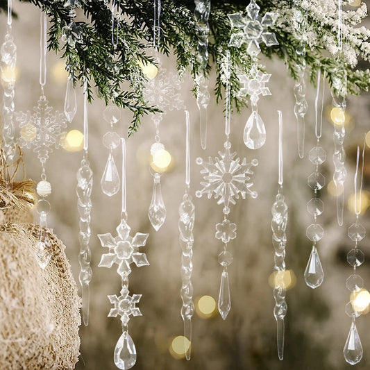 Christmas Crystal Acrylic Ornaments Christmas Decoration for Home 2025 Snowflake Xmas Tree Hanging Pendants New Year Gift 2026