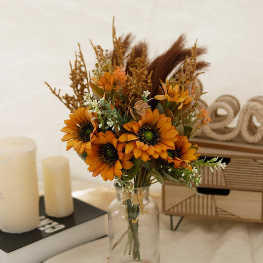 Artificial Flowers Bouquet For Wedding Sunflower Pampas Fake Flower Home Table Decor Living Room Valentine's Day DIY Arrangement