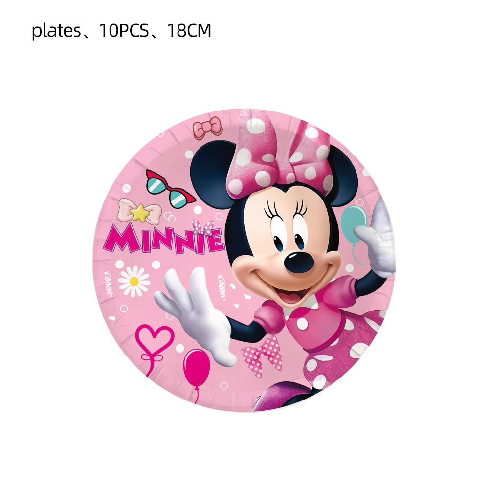 Minnie Mouse Birthday Party Decorate Girls Disposable Tableware Balloon Cups Plates Tablecloth Balloon Baby Shower Party Supply