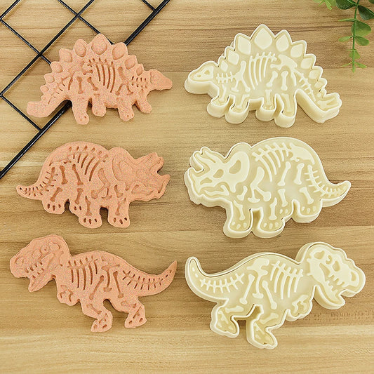 3pcs Dinosaur Shape Cookie Cutters Mold Fondant Biscuit Embossing Mould Handmade DIY Cake Baking Tool Ungle Birthday Party Decor