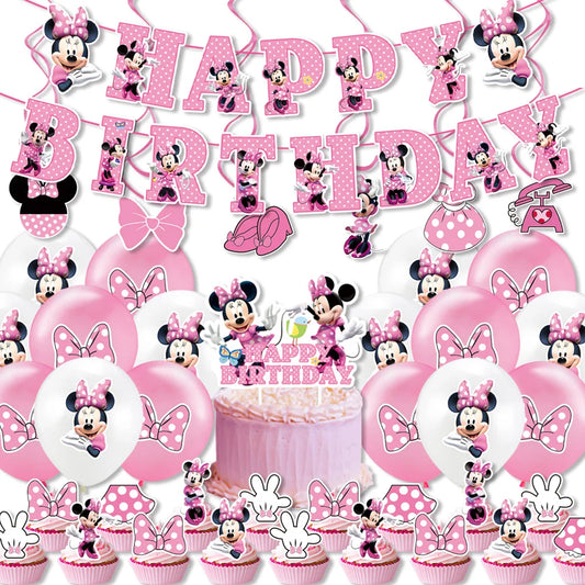 Minnie Mouse Birthday Party Decorate Girls Disposable Tableware Balloon Cups Plates Tablecloth Balloon Baby Shower Party Supply
