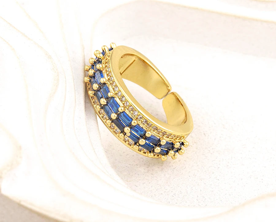 Nidin Light Luxury Cubic Zirconia Open Adjustable Rings For Women Fashion 5 Colors Gold Plated Finger Statement  Jewelry Gift