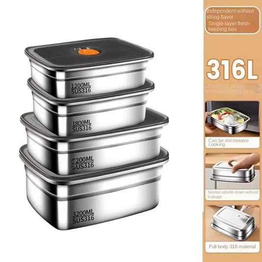 Stainless Steel Camping Lunch Box Leak-proof Sealed Bento Box Microwave Suitable Large Capacity Refrigerator Freezer Storage Box