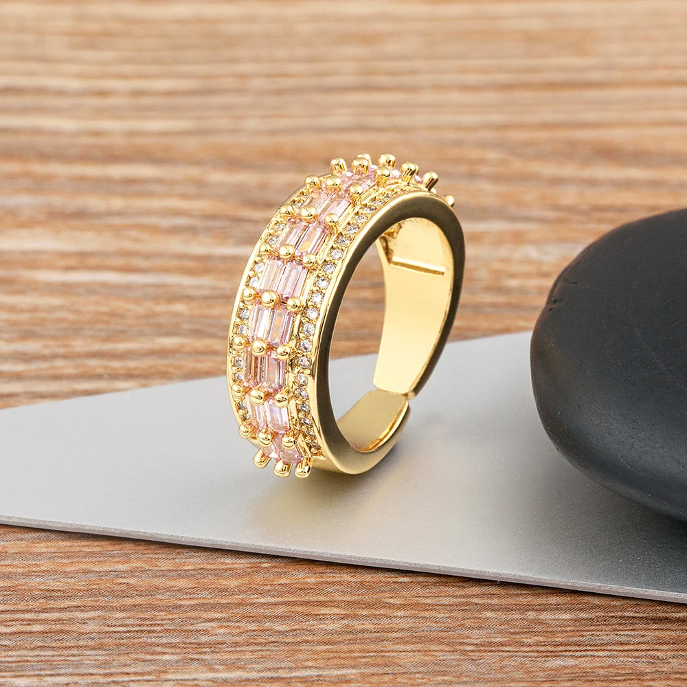 Nidin Light Luxury Cubic Zirconia Open Adjustable Rings For Women Fashion 5 Colors Gold Plated Finger Statement  Jewelry Gift