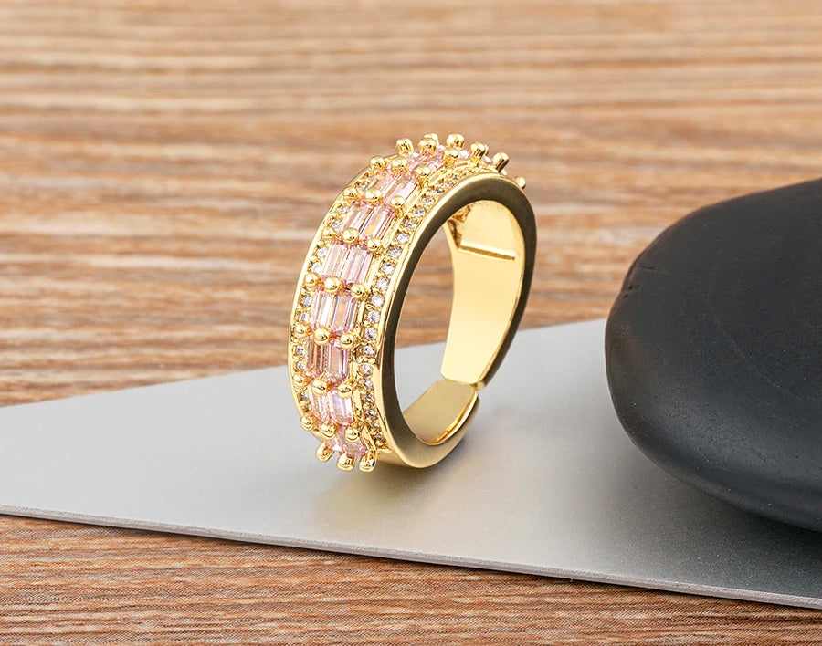 Nidin Light Luxury Cubic Zirconia Open Adjustable Rings For Women Fashion 5 Colors Gold Plated Finger Statement  Jewelry Gift