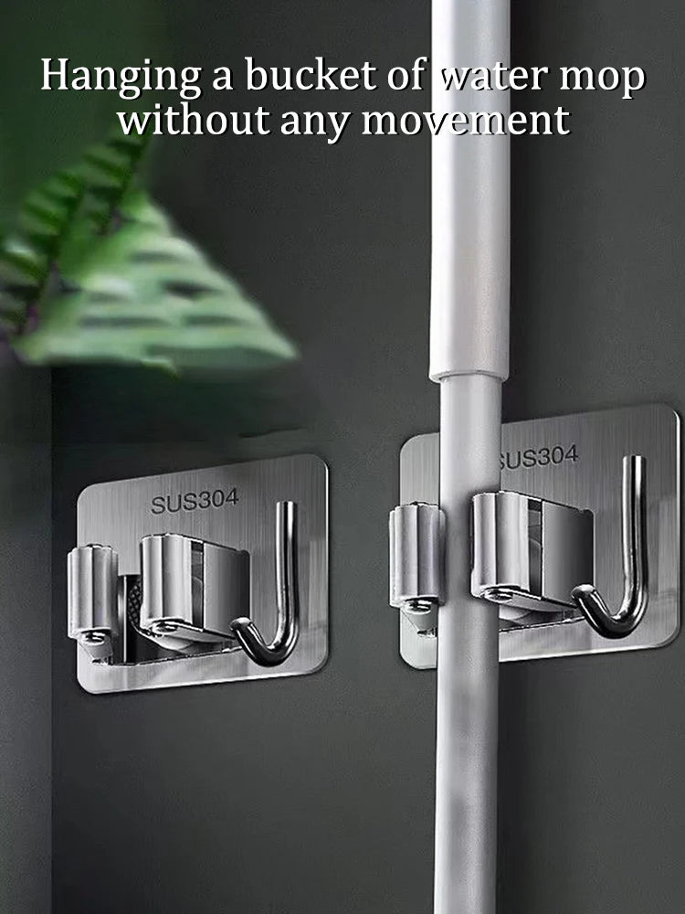1PC/3PCS/6PCS/9PCS Mop Hook Perforation-Free Bathroom Storage Device Sticky Broom Hanger Wall Hanging Mop Clip