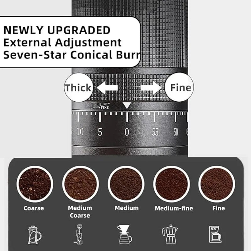 Manual Coffee Grinder External  Adjustable Grinder Stainless Steel Cone Burr Hand Coffee Mill Travel Camping Kitchen Office Use
