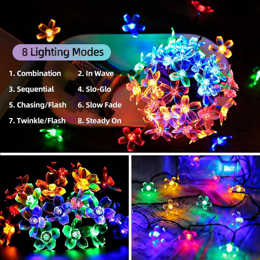 Solar String Lights Cherry Blossom LED Garland Lights Outdoor Solar Garden Patio Decor Lights Christmas Wedding Party Decoration
