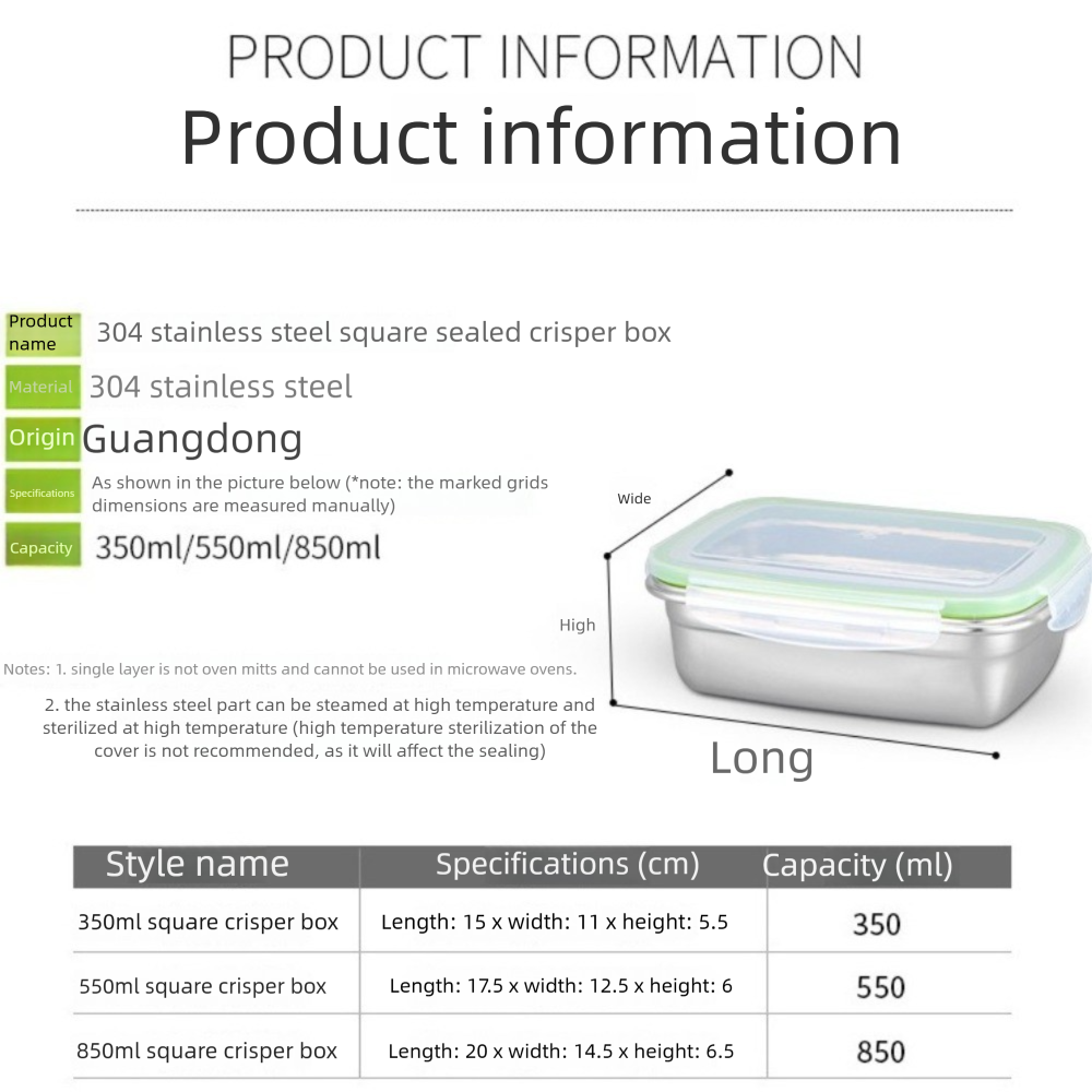Stainless Steel Camping Lunch Box Leak-proof Sealed Bento Box Microwave Suitable Large Capacity Refrigerator Freezer Storage Box